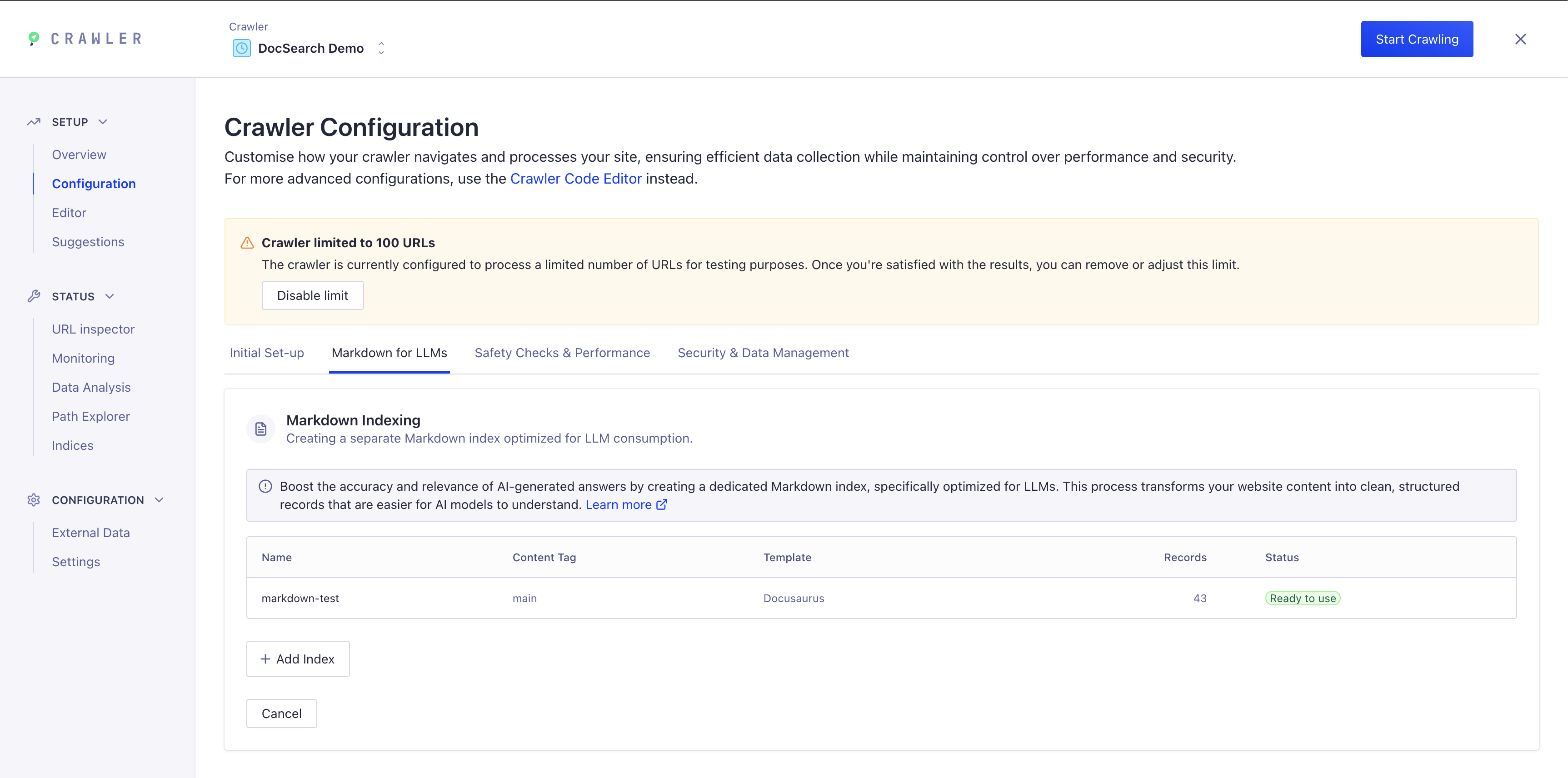 Crawler 配置 - Markdown for LLMs